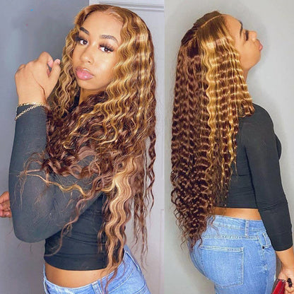 Natural Curly Deep Wave Lace Wig - Piano Color with Inter Color Design
