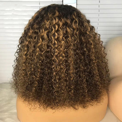 Natural Curly Deep Wave Lace Wig - Piano Color with Inter Color Design