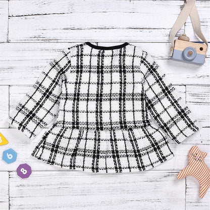 Baby Girl Two-Piece Long-Sleeved Dress Set – Korean-Inspired Plaid Outfit for Toddlers