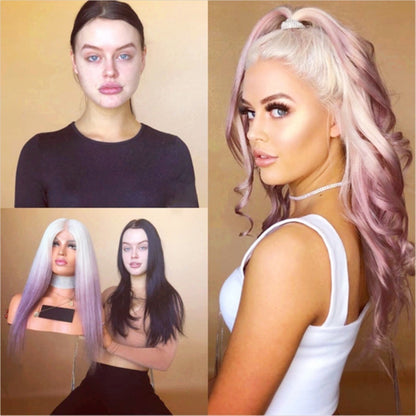 Gradient Lilac Long Straight Synthetic Wig - Sleek & Stylish Design