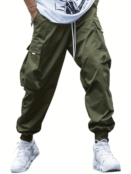 Men's Multi-Pocket Cargo Pants Casual Hip-Hop Drawstring Trousers for Outdoor & Streetwear