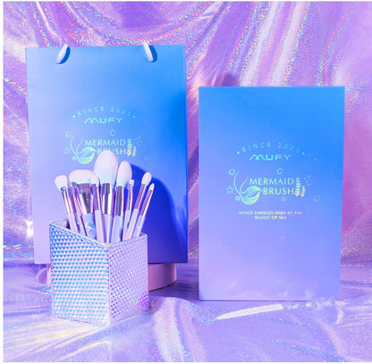 Mermaid-Inspired 10-Piece Makeup Brush Set – Vibrant, Soft & Cruelty-Free