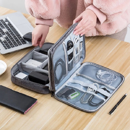 Waterproof Electronics Organizer Travel Case – Double-Layer Cable & Charger Storage Bag with Adjustable Dividers