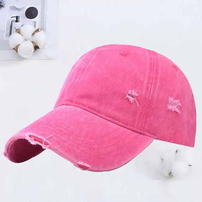 Outdoor Embroidered Washed Baseball Cap - Vintage Hole Design