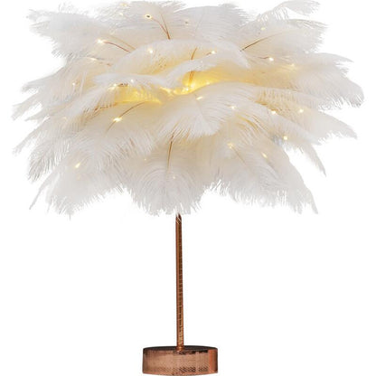 Nordic Feather Table Lamp – Elegant Bedside Night Light with Soft Glow