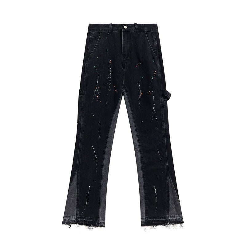 Men’s Stretch Straight-Leg Jeans – Ink Splash Street Style Denim