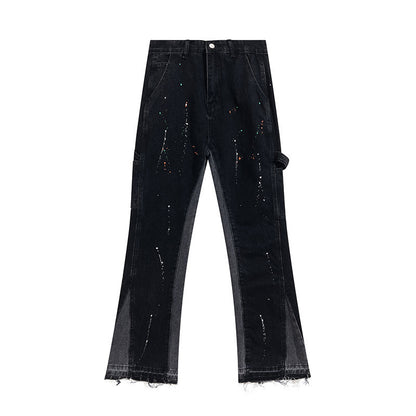 Men’s Stretch Straight-Leg Jeans – Ink Splash Street Style Denim