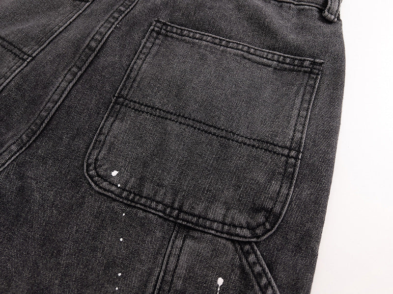 Men’s Stretch Straight-Leg Jeans – Ink Splash Street Style Denim