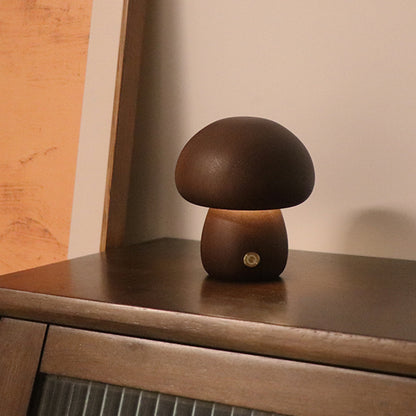 INS Wooden Mushroom LED Night Light – Touch-Controlled Bedside Lamp for Bedroom & Nursery