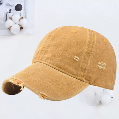 Outdoor Embroidered Washed Baseball Cap - Vintage Hole Design