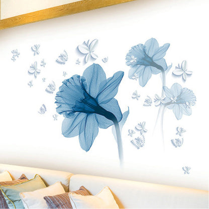 Nordic Blue Flower Wall Stickers – Elegant Removable Floral Wall Art for Living Room Decor