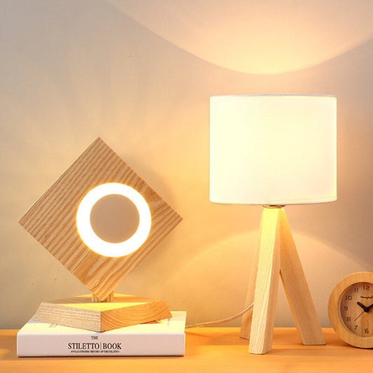 Solid Wood Eye Protection Desk Lamp – Minimalist LED Bedside or Work Table Light