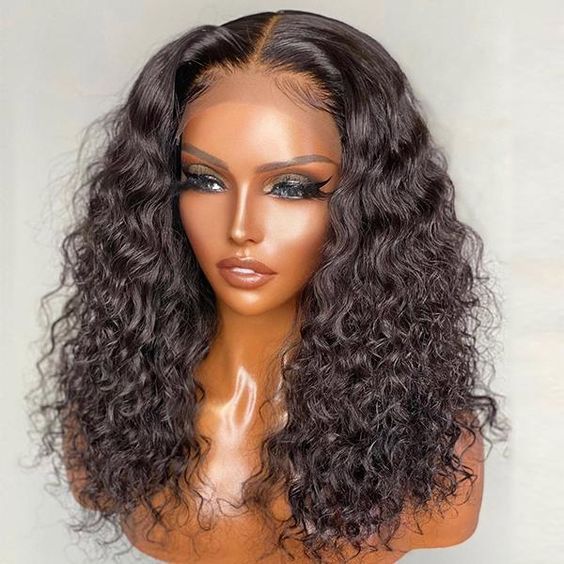 Frontal Human Hair Water Wave Bob Wig - Natural Look & Double Suction Design