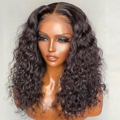 Frontal Human Hair Water Wave Bob Wig - Natural Look & Double Suction Design