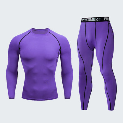"Men's Fitness Suit - Quick-Drying Gym Sports Tights & Long-Sleeved Top"