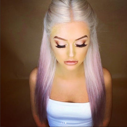 Gradient Lilac Long Straight Synthetic Wig - Sleek & Stylish Design