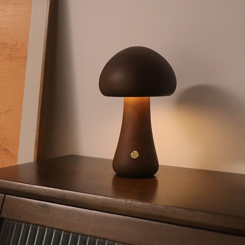 INS Wooden Mushroom LED Night Light – Touch-Controlled Bedside Lamp for Bedroom & Nursery