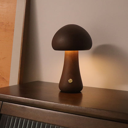 INS Wooden Mushroom LED Night Light – Touch-Controlled Bedside Lamp for Bedroom & Nursery