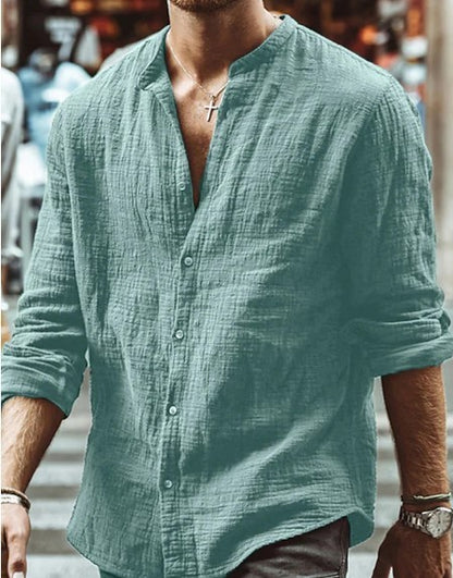 Men's Long Sleeve Button-Up Casual Solid Color Shirt for Spring & Autumn