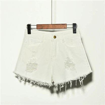Distressed High-Waisted Denim Shorts – Loose Fit, Wide-Leg Hot Pants for Women