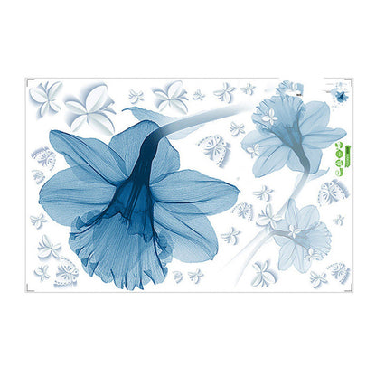 Nordic Blue Flower Wall Stickers – Elegant Removable Floral Wall Art for Living Room Decor