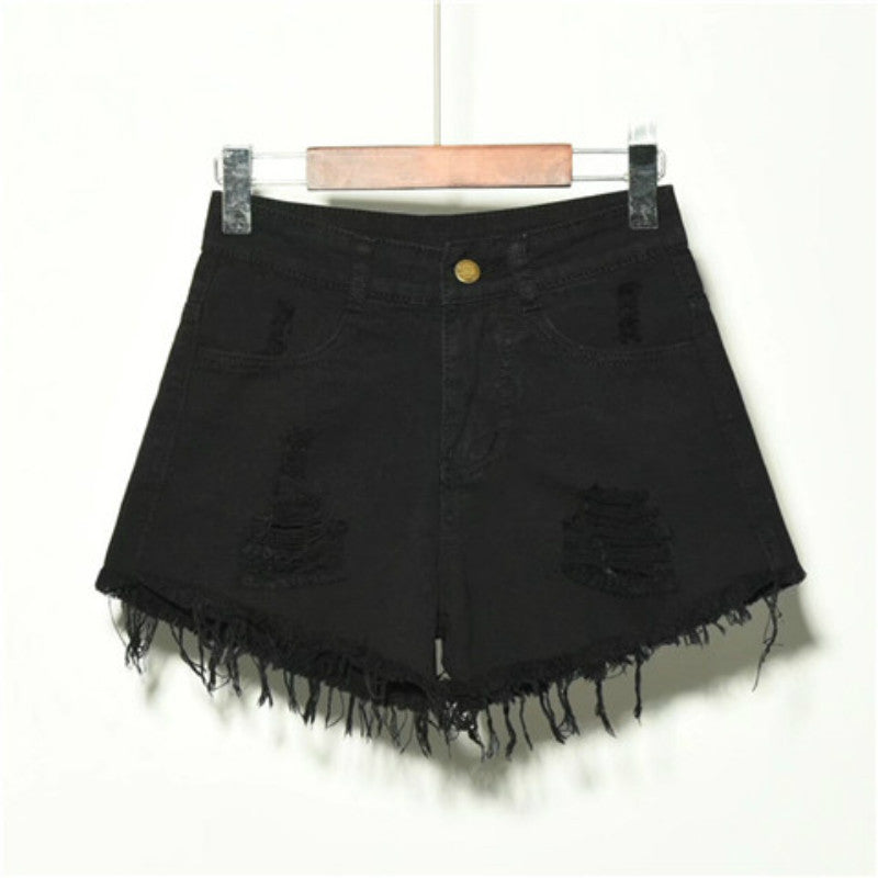 Distressed High-Waisted Denim Shorts – Loose Fit, Wide-Leg Hot Pants for Women