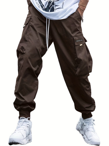 Men's Multi-Pocket Cargo Pants Casual Hip-Hop Drawstring Trousers for Outdoor & Streetwear