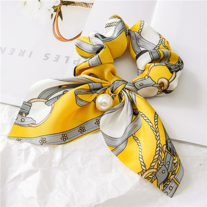 Pearl Pendant Large Bow Hair Band – Women's Knotted Hair Rope with Elegant Pearl Accent