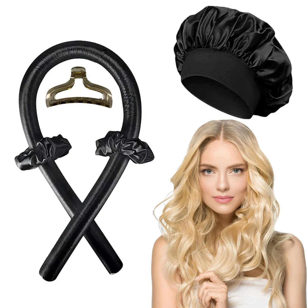 Heatless Curling Rod Headband Satin Bonnet Set No Heat Hair Curler Hair Rollers Soft Curlers Lazy Curls Sleeping Hat Night Cap