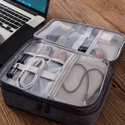 Waterproof Electronics Organizer Travel Case – Double-Layer Cable & Charger Storage Bag with Adjustable Dividers