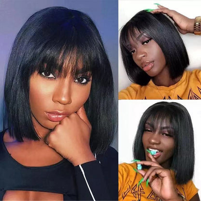 Natural Fluffy African Wig Set - Air Bangs & Voluminous Style