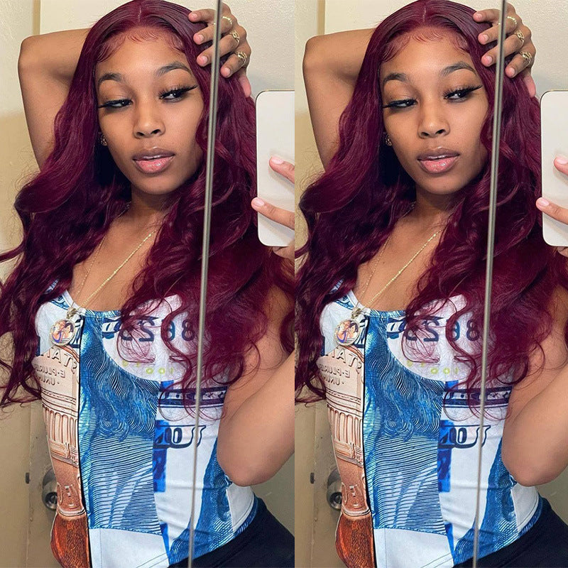 Mid-Section Big Wavy Long Curly Hair - Fluffy Wine Red Wig