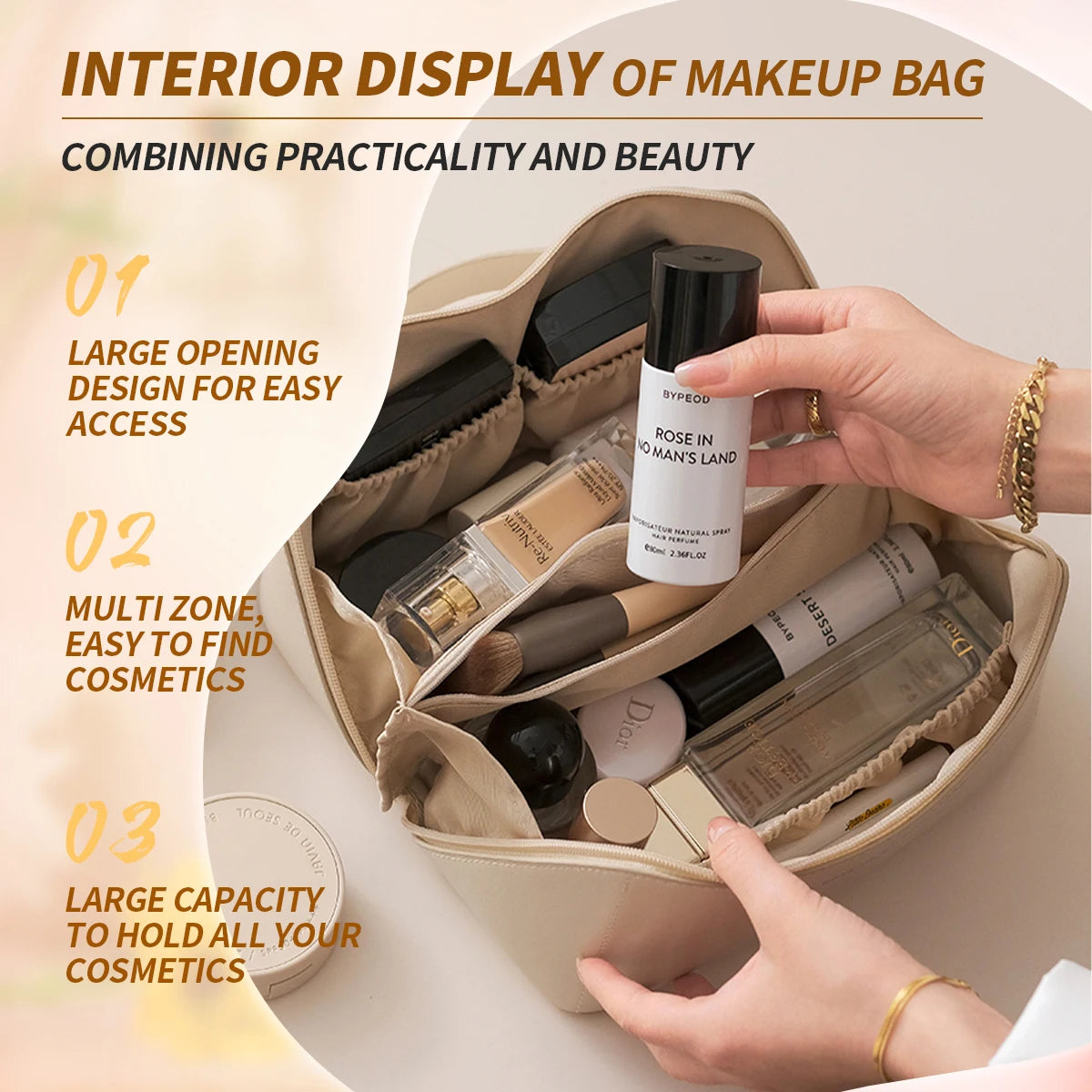 1pc Makeup Organizer Female Toiletry  Bag Make Up Case Storage Pouch Luxury Lady Box, Cosmetic Bag, Organizer Bag For Travel Zip