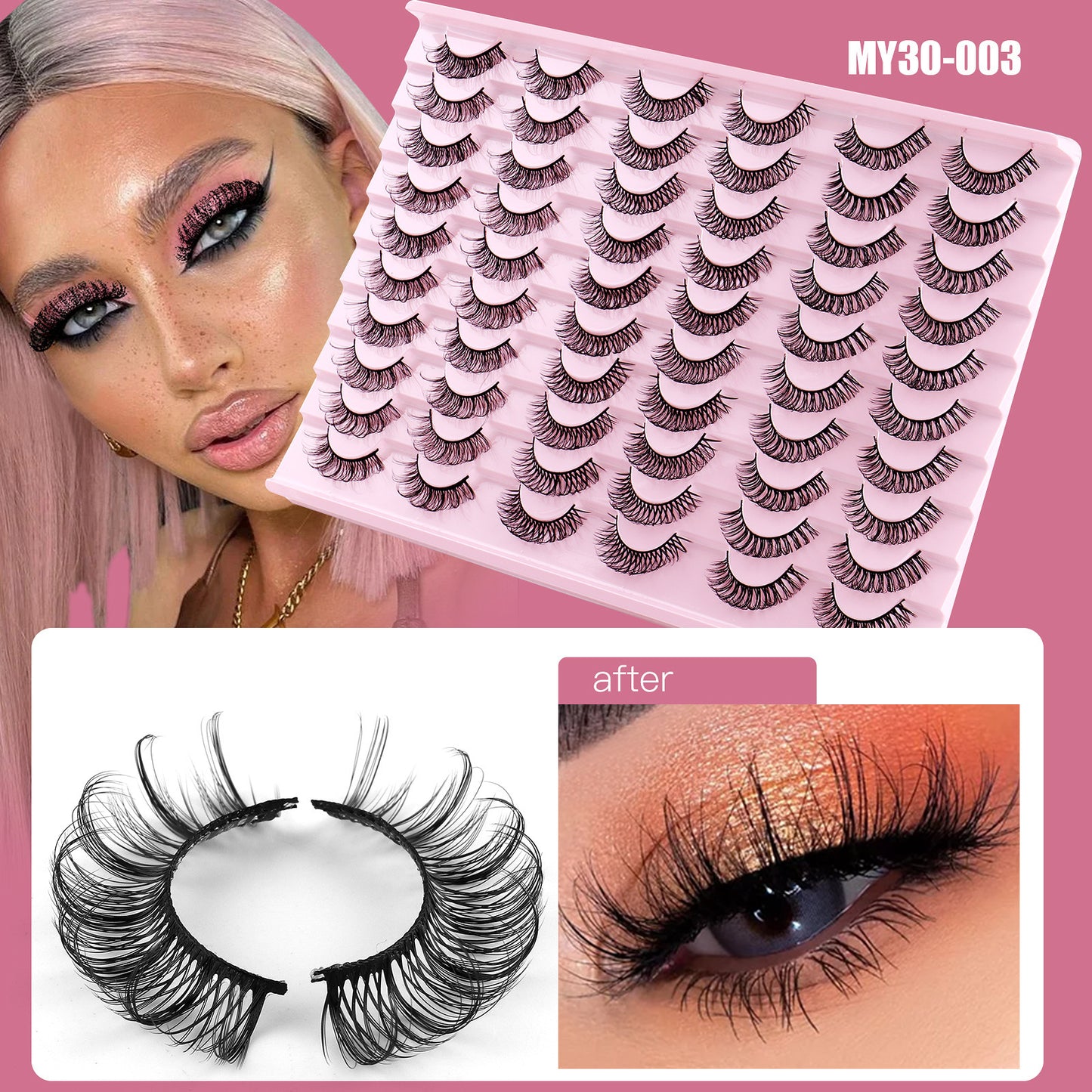 30 Pairs of DD Curl Russian False Eyelashes - Thick & Natural Look