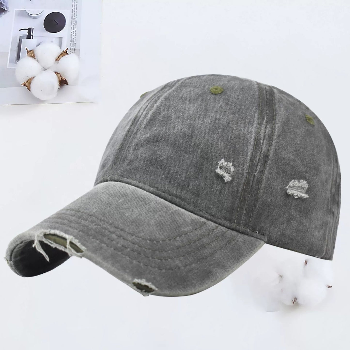 Outdoor Embroidered Washed Baseball Cap - Vintage Hole Design