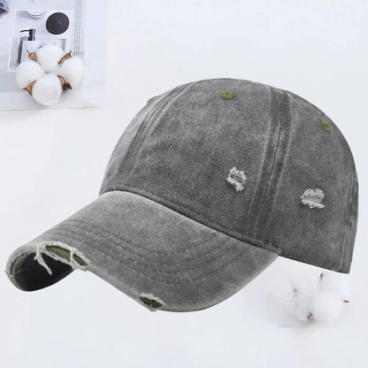 Outdoor Embroidered Washed Baseball Cap - Vintage Hole Design
