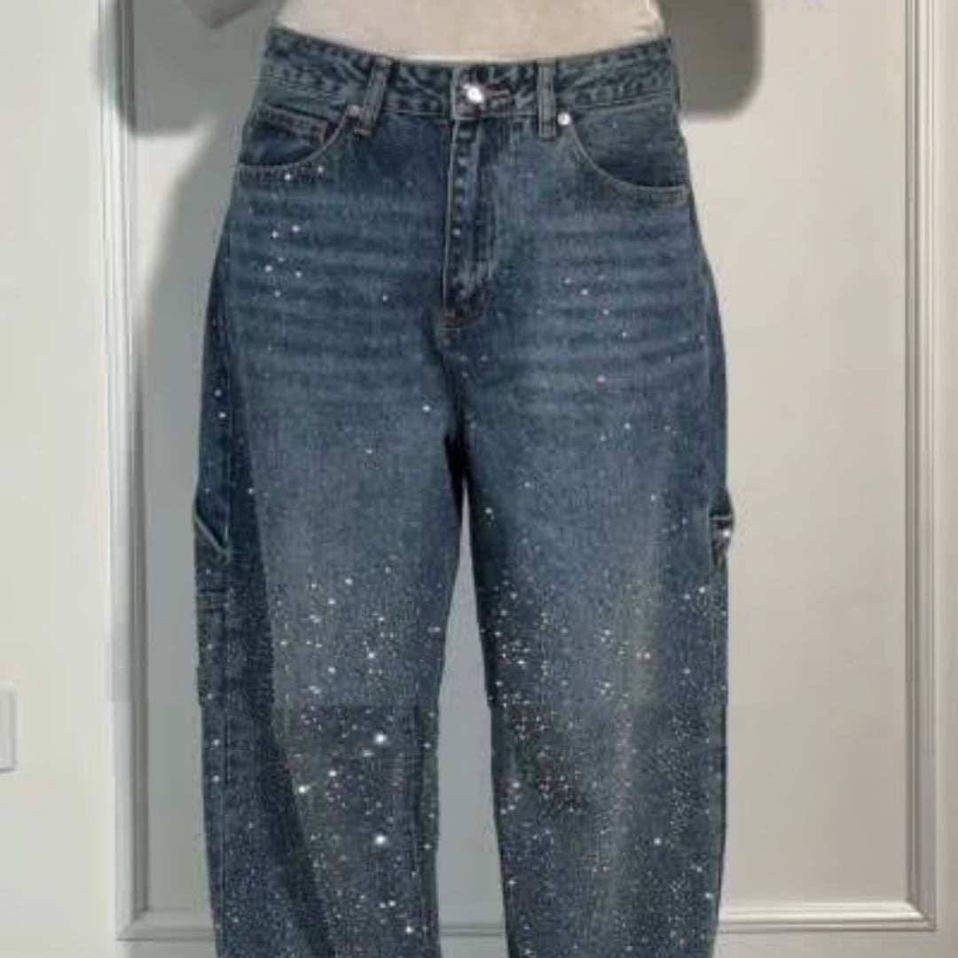 ✨ Shiny Straight Wide-Leg Jeans with Pockets – Trendy Street Style for Women