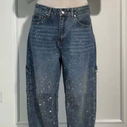 ✨ Shiny Straight Wide-Leg Jeans with Pockets – Trendy Street Style for Women