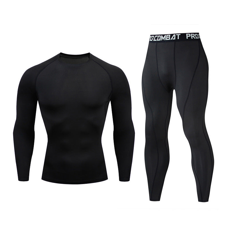 "Men's Fitness Suit - Quick-Drying Gym Sports Tights & Long-Sleeved Top"
