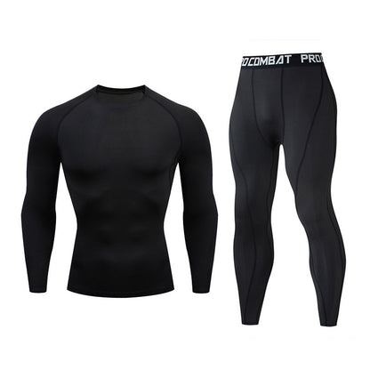 "Men's Fitness Suit - Quick-Drying Gym Sports Tights & Long-Sleeved Top"