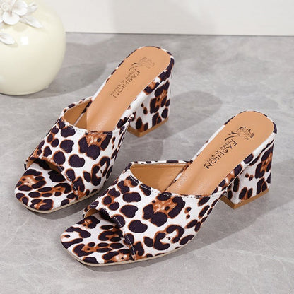 Leopard Square Toe High-Heeled Sandals - Chic Summer Style