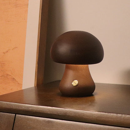 INS Wooden Mushroom LED Night Light – Touch-Controlled Bedside Lamp for Bedroom & Nursery