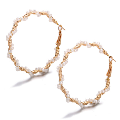 Elegant Pearl-Wrapped Hoop Earrings – Statement Fashion Jewelry