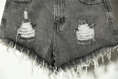 Distressed High-Waisted Denim Shorts – Loose Fit, Wide-Leg Hot Pants for Women