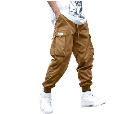 Men's Multi-Pocket Cargo Pants Casual Hip-Hop Drawstring Trousers for Outdoor & Streetwear