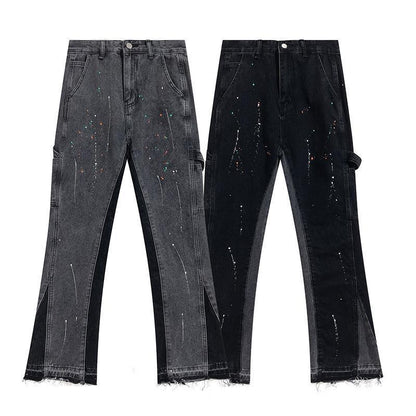 Men’s Stretch Straight-Leg Jeans – Ink Splash Street Style Denim