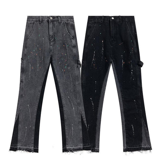 Men’s Stretch Straight-Leg Jeans – Ink Splash Street Style Denim