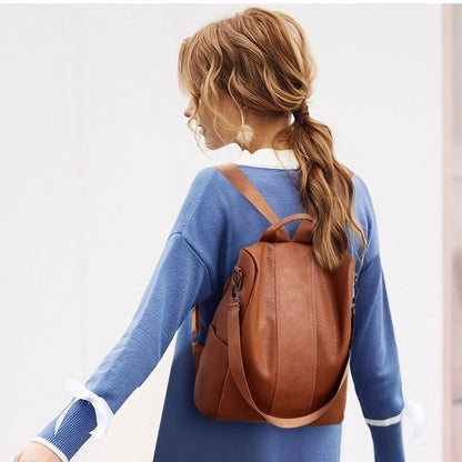 Women's Solid Color Large Capacity PU Leather Backpack – Stylish & Functional for Daily Use