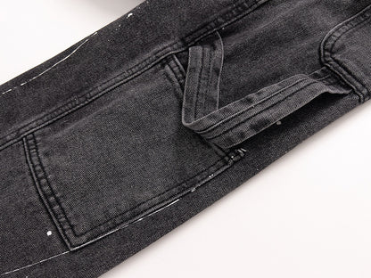 Men’s Stretch Straight-Leg Jeans – Ink Splash Street Style Denim