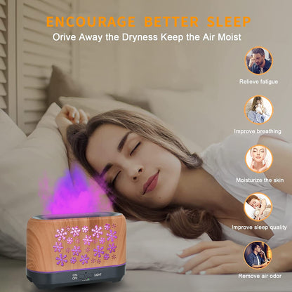 Christmas Snowflake Ultrasonic Aromatherapy Humidifier – 7-Color LED Flame Effect Diffuser with Remote Control